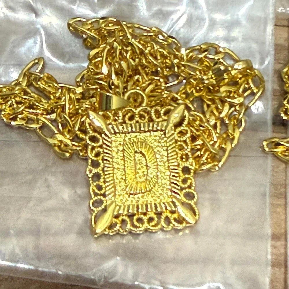Lot of 6 Gold Plated Square Initial Pendant Necklaces Hip Hop D F R Rare